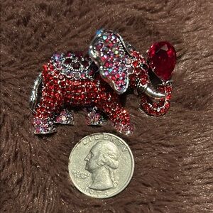 Silvertone Red Rhinestone Elephant Brooch & Pendant